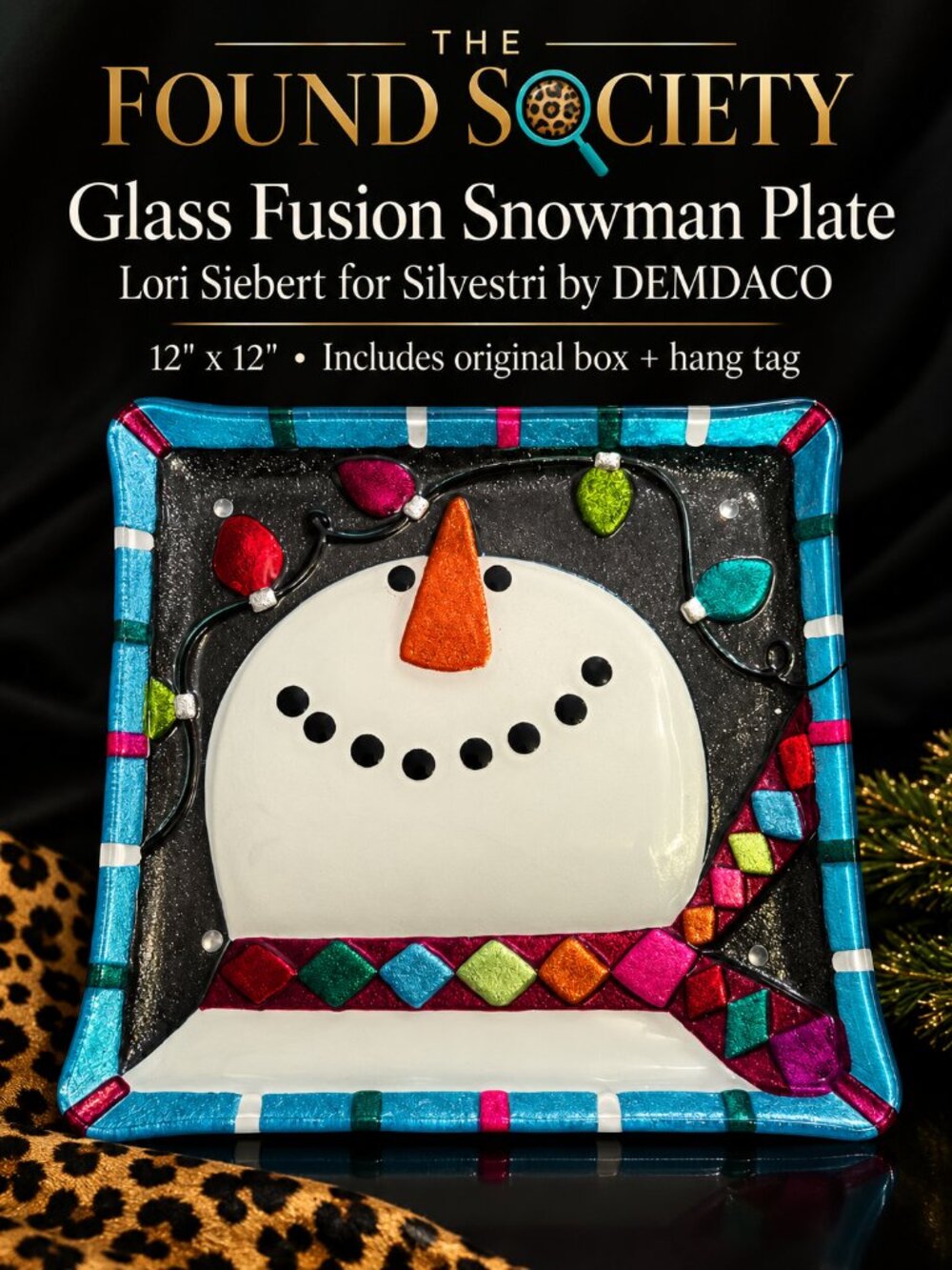 Lori Siebert Silvestri DEMDACO Glass Fusion Snowman Plate 12” Christmas